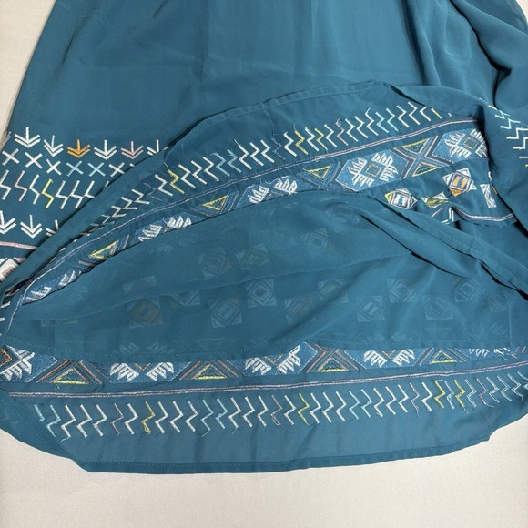 Sundance Dress Women's Size 12 Teal Aztec Embroidered Sleeveless Midi Boho Sheer - Picture 7 of 9